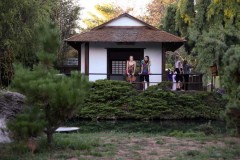 the Japanese tea house offers a quiet view of the garden