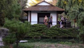 the Japanese tea house offers a quiet view of the garden